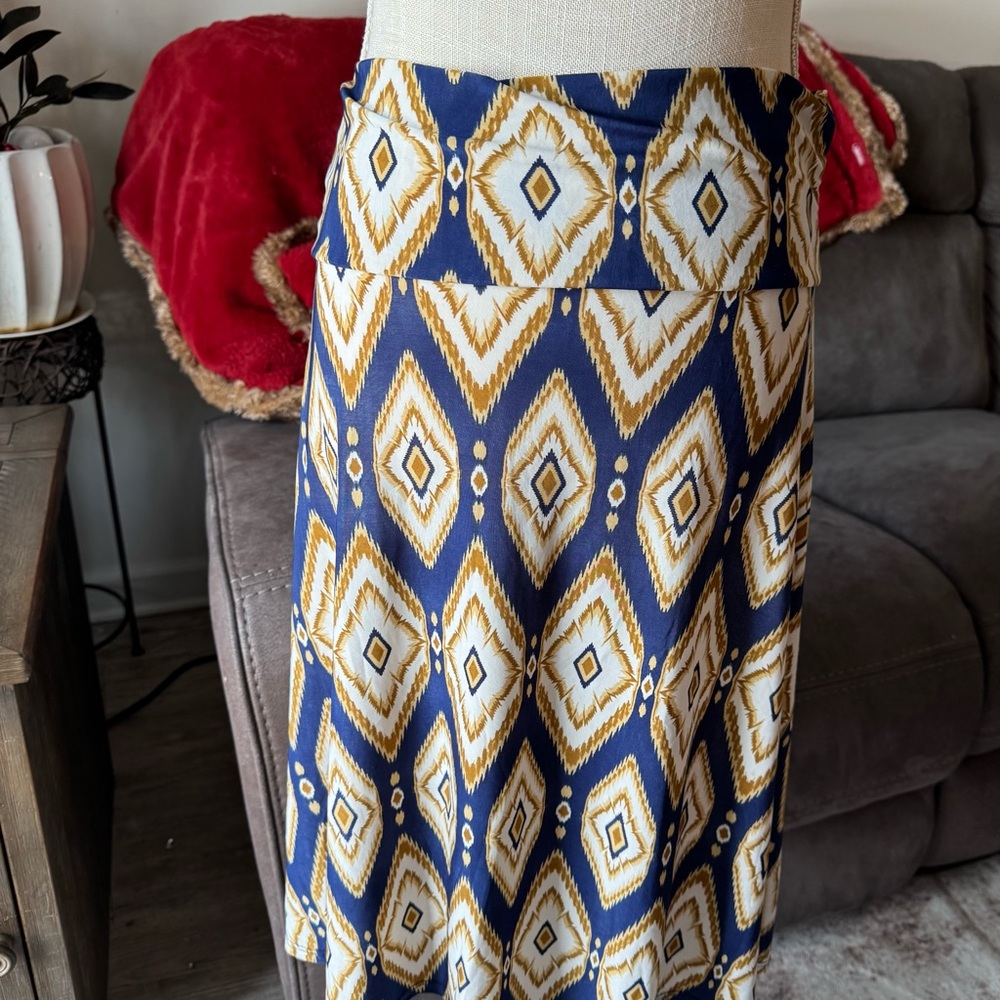 LuLaRoe A-Line Skirt with Blue and Gold Geo Pattern OR SWEET SLEEVELESS TOP!